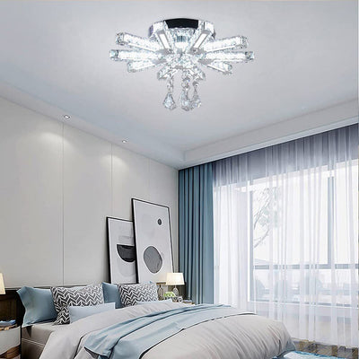 Zeitgenössische Luxus-Deckenleuchte mit rechteckigem Streifen aus Edelstahl und Kristall, halbbündige LED-Deckenleuchte für Wohnzimmer 