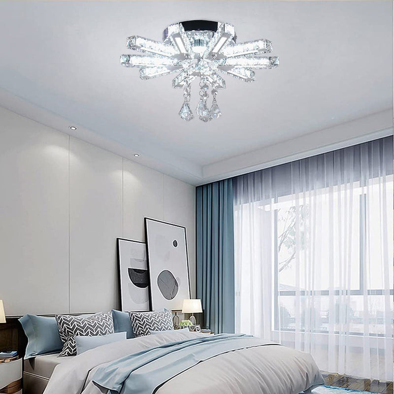 Zeitgenössische Luxus-Deckenleuchte mit rechteckigem Streifen aus Edelstahl und Kristall, halbbündige LED-Deckenleuchte für Wohnzimmer 