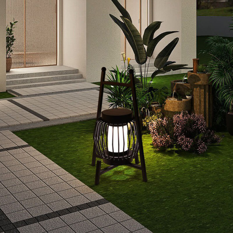 Luz de paisaje LED al aire libre con jaula de acero inoxidable simple y moderna solar 