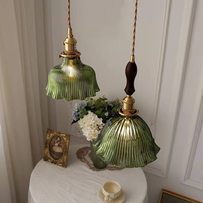 Luz colgante de 1 luz de vidrio de nogal de cobre minimalista moderno nórdico 