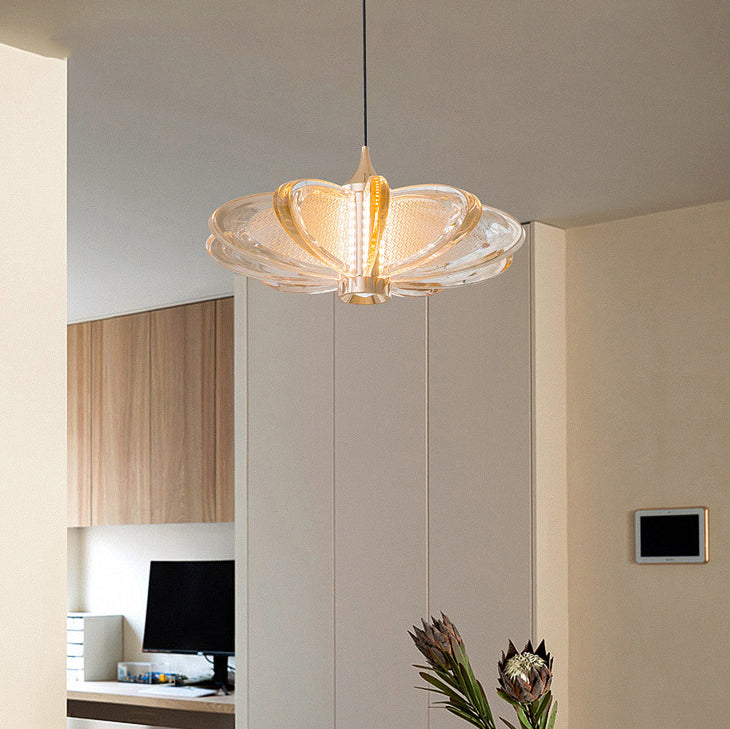 Moderna Minimalista Redonda Flor Pétalo Acero al Carbono Aluminio Acrílico LED Lámpara Colgante Para Dormitorio 