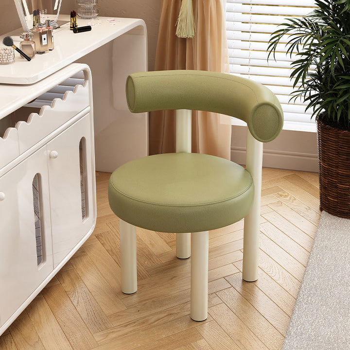 Tabouret de vanité rond nordique contemporain en cuir artificiel avec cadre en fer et dossier arqué pour chambre 