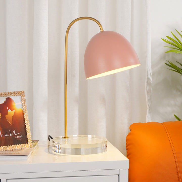 Contemporary Scandinavian Hardware Dome Shade Crystal Base 1-Light Table Lamp For Bedroom