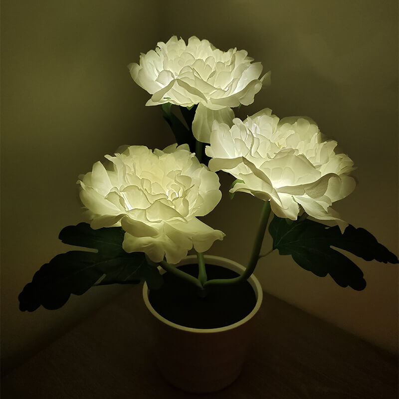 Lámpara de Mesa LED de Decoración de Bonsái de Flor de Peonía de Simulación Solar para Exteriores 