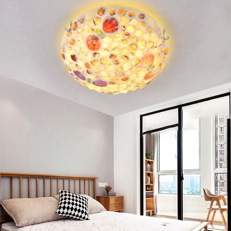 Mediterranean Pastoral Colorful Shell Dome 2/3/4-Light Flush Mount Ceiling Light