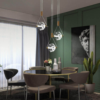Moderne Art Deco Diamant Kristall Geometrische Kupfer LED Pendelleuchte für Wohnzimmer 