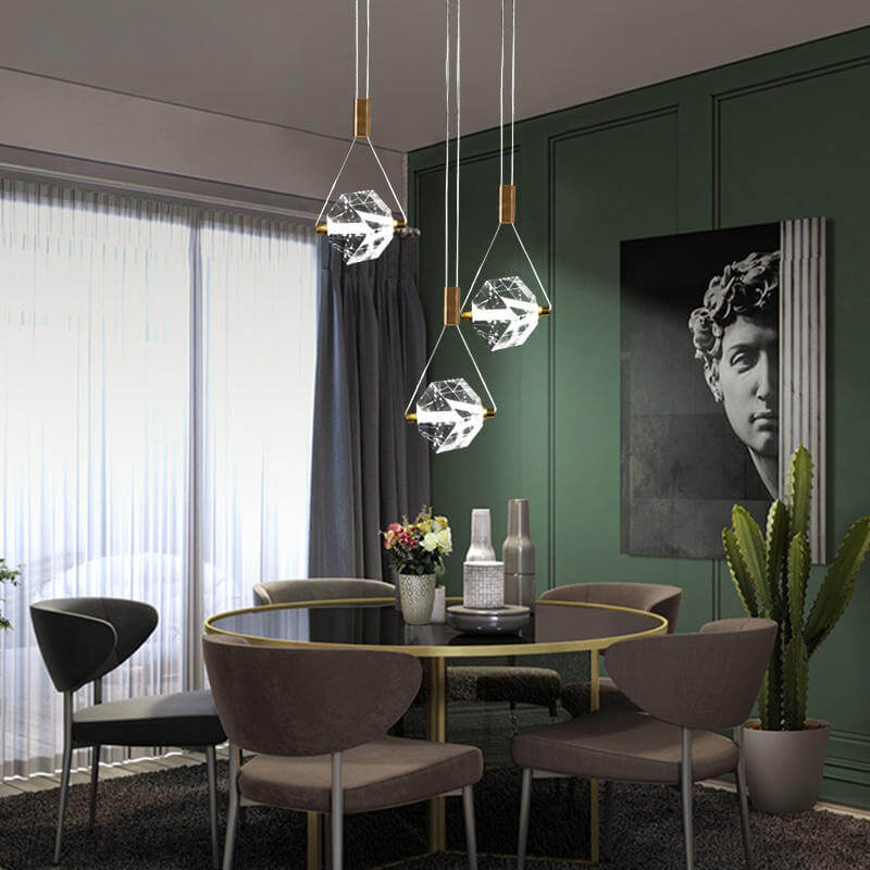 Moderne Art Deco Diamant Kristall Geometrische Kupfer LED Pendelleuchte für Wohnzimmer 