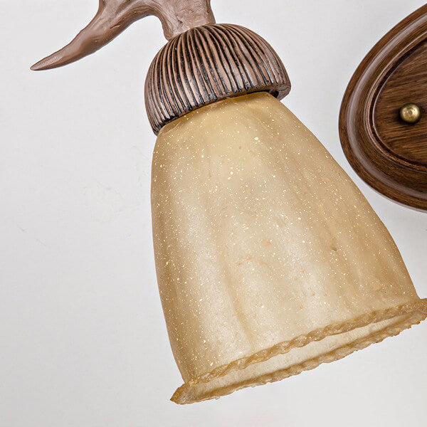 Lámpara de Aplique de Pared de 2 Luces con Pantalla de Papiro Falso de Resina de Hierro de Cornamenta Vintage Tradicional para Sala de Estar 