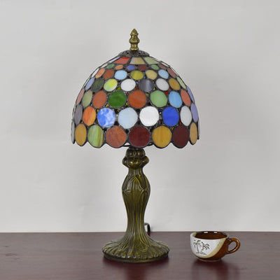 Lámpara de mesa de 1 luz de vidrio de aluminio con cúpula tradicional Tiffany para sala de estar 