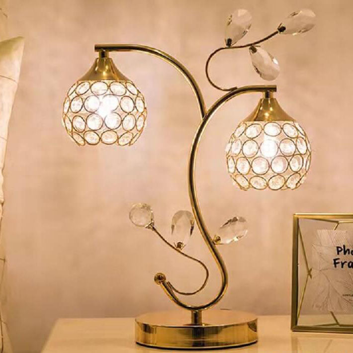 Moderne Art Deco Blumenzweig Design Kristall Eisen 2-Licht Tischlampe für Schlafzimmer 