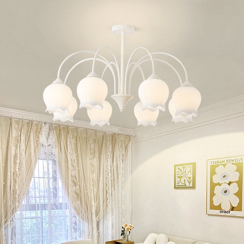 Modern Minimalist Bell Orchid Flower Iron Glass 6/8 Light Chandelier For Living Room