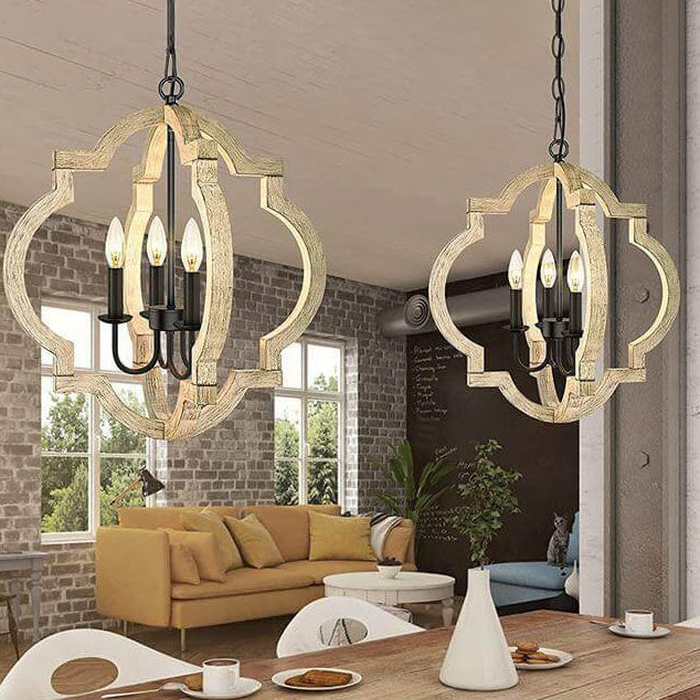 Lustre créatif à 4 lumières de forme spéciale en bois massif de style industriel 