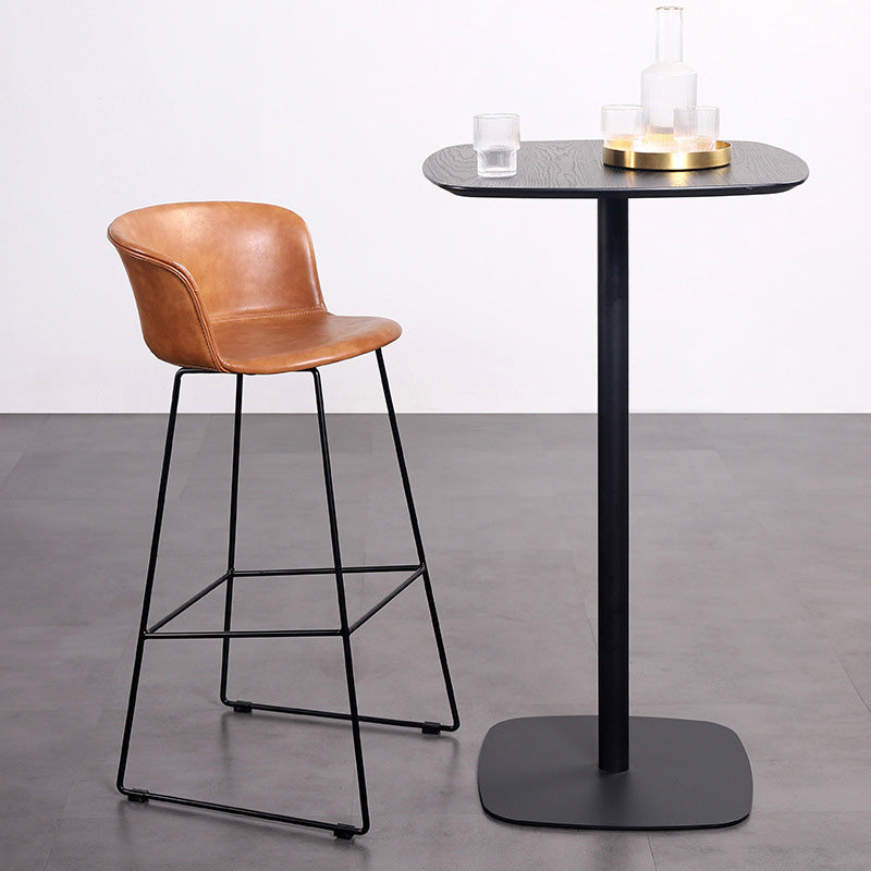 Tabouret de bar contemporain rétro en cuir carré avec dossier en acier inoxydable et repose-pieds pour salle à manger 