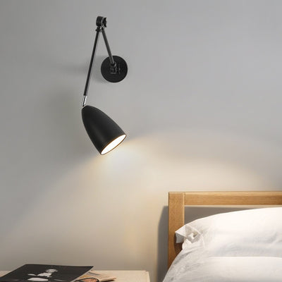 Simplicidad Moderna Pantalla de Metal en Forma de Semi-Cono con Brazo Basculante Retráctil Varilla Larga Lámpara Aplique de Pared de 1 Luz para Sala de Estar 