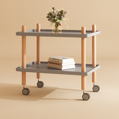 Table basse moderne minimaliste carrée en PP avec plateau en bois massif et métal à 2 étagères pour salon 