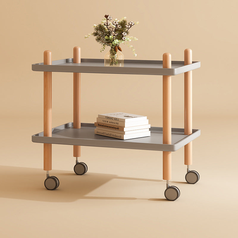 Table basse moderne minimaliste carrée en PP avec plateau en bois massif et métal à 2 étagères pour salon 