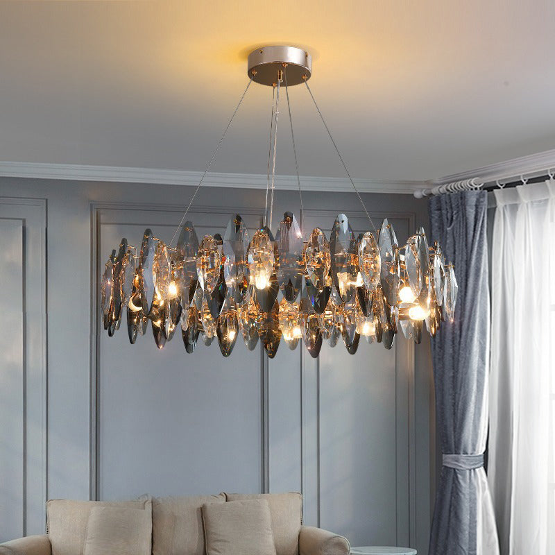 Lustre ovale moderne en cristal et fer avec 5/6/10 lumières pour salon 
