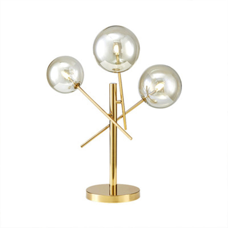 Lampe de table moderne minimaliste à 3 lumières en verre et acier inoxydable pour chambre à coucher 