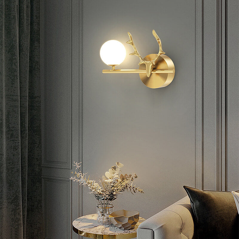 Modern Luxury Antler Full Brass Glass 1-Light Wall Sconce Lamp