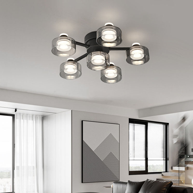 Modern Minimalist Round Copper Acrylic Glass LED Semi-Flush Mount Ceiling Light For Living Room