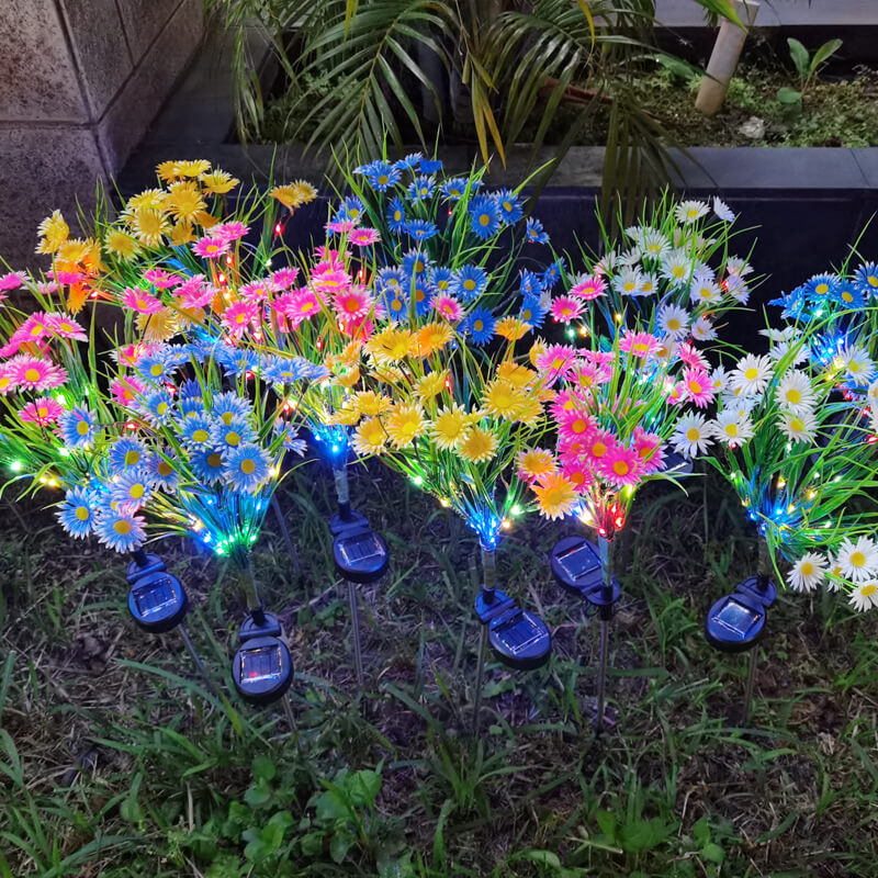 Solar Decorative Chrysanthemum Silk Stainless Steel ABS Ground Insert LED Outdoor Landscape Light