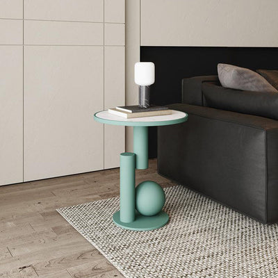 Zeitgenössischer Einfachheit Kaffeetisch mit gesintertem Stein und geometrischem Säulenfuß für das Wohnzimmer 
