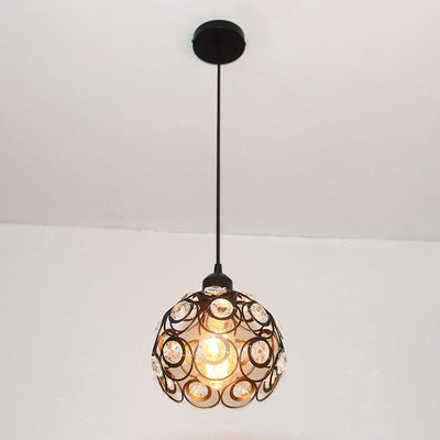 Moderne minimalistische runde Kuppel Eisen Kristall 1-Licht Pendelleuchte für Wohnzimmer