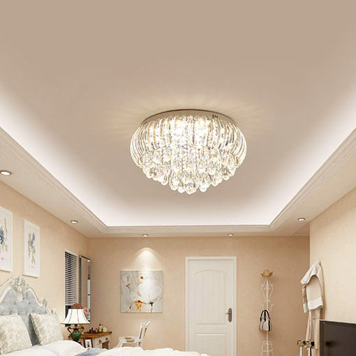 Moderne Einfachheit Edelstahl Kristall Runde Drop 7/9/10 Licht Unterputz Deckenleuchte Für Wohnzimmer 