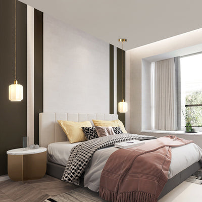 Traditional Vintage Cylindrical Brass Glass 1-Light Pendant Light For Bedroom