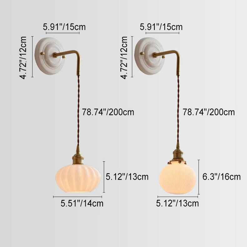 Modern Minimalist Round Glass Iron Ceramic Base 1-Light Wall Sconce Lamp For Living Room &amp; Bedroom