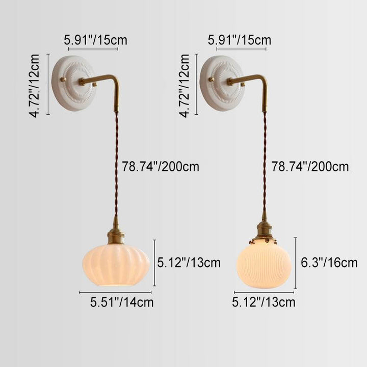 Modern Minimalist Round Glass Iron Ceramic Base 1-Light Wall Sconce Lamp For Living Room &amp; Bedroom