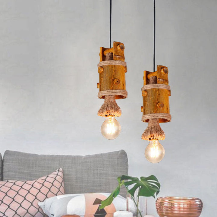 Lámpara de Araña de Cuerda de Tubería de Bambú Rústica Tradicional 1/3 Luz Isla para Comedor 