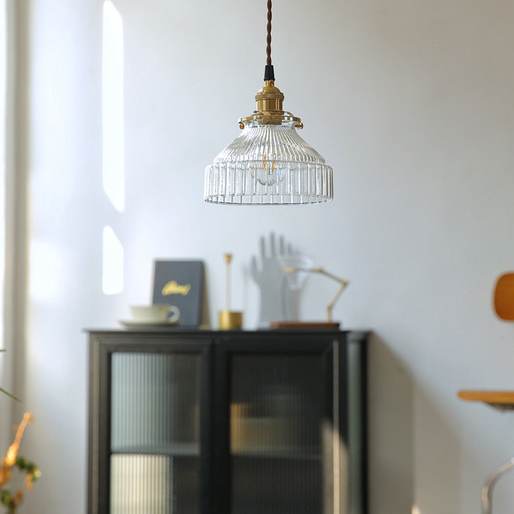Contemporary Nordic Brass Glass Round Shape 1-Light Pendant Light For Living Room