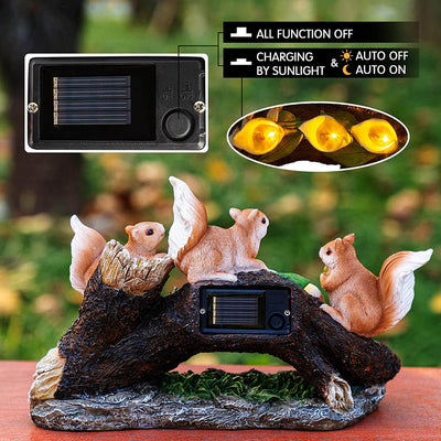 Outdoor Solar Resin Garden Decoration Three Squirrels LED Lawn Landscape Light