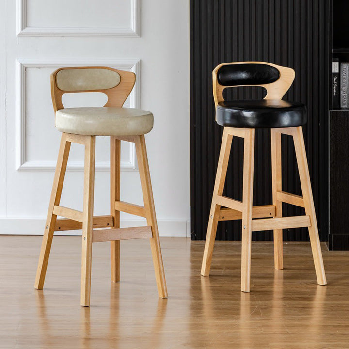 Modern Simplicity Round PU Leather Rubberwood Bar Stool Low Back Footrest For Dining Room