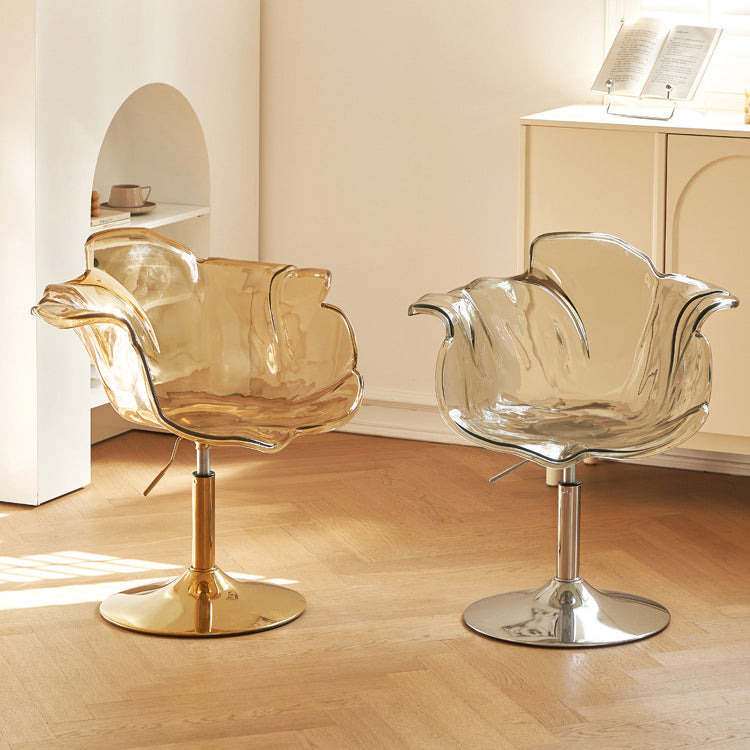 Chaise de salle à manger contemporaine créative en forme de pétale en PC, relevable, avec dossier et accoudoirs, pour salle à manger 