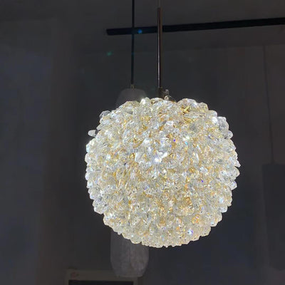 Moderne minimalistische runde Kugel Vollkupfer Kristall 1-Licht Pendelleuchte für Schlafzimmer 