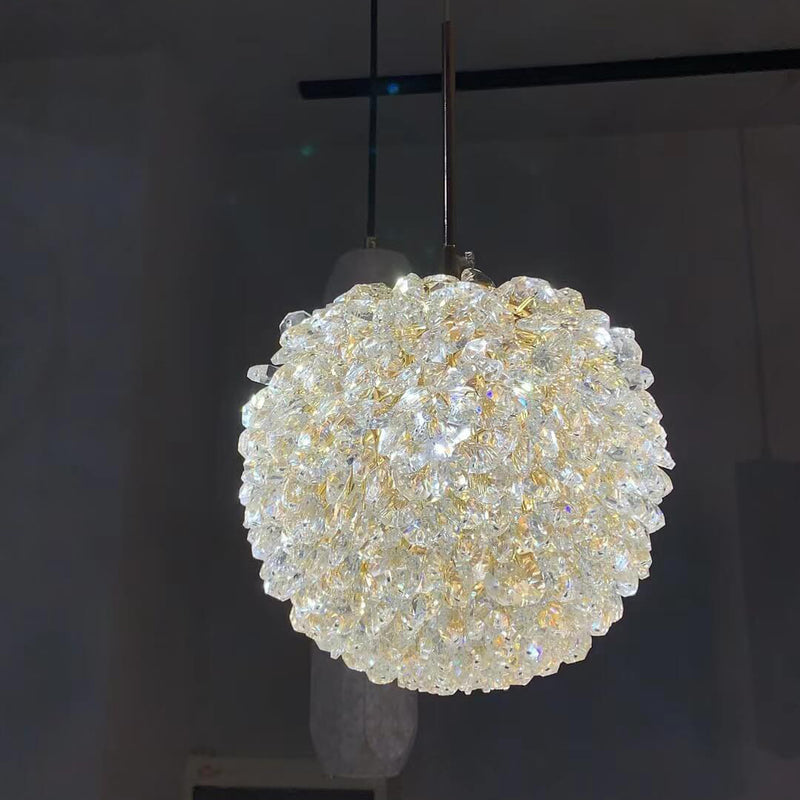 Moderne minimalistische runde Kugel Vollkupfer Kristall 1-Licht Pendelleuchte für Schlafzimmer 