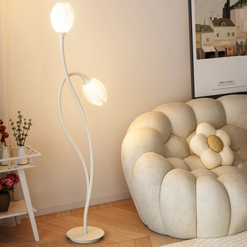 Lámpara de pie de 1 luz de plástico enrollado de hierro contemporáneo y creativo con tulipanes para sala de estar 