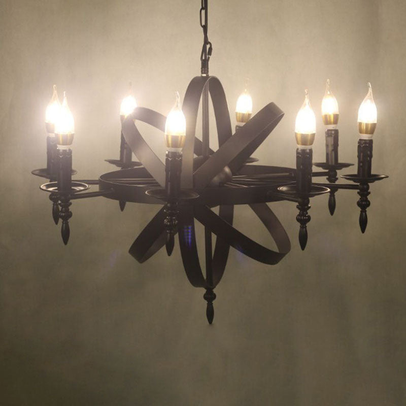 Lustre en fer traditionnel colonial rond à boules avec candélabres 6/8 lumières pour salon 
