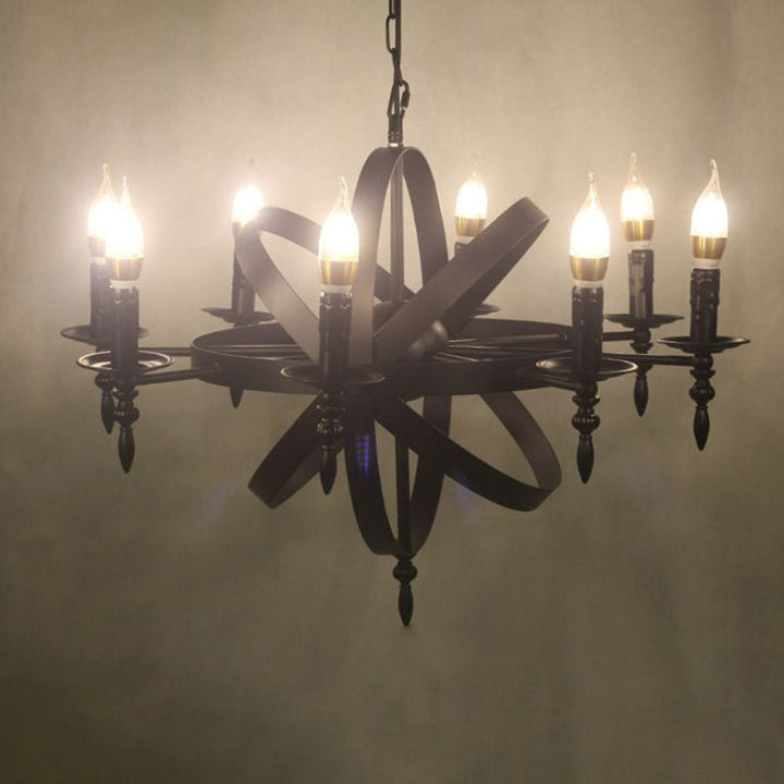 Lustre en fer traditionnel colonial rond à boules avec candélabres 6/8 lumières pour salon 