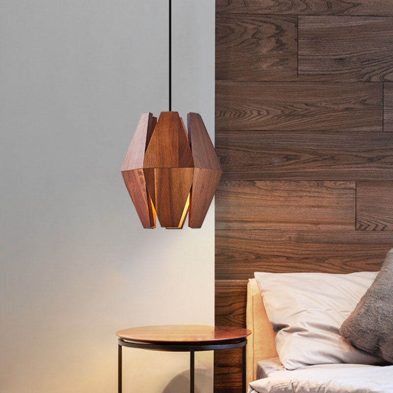 Traditionelle japanische runde Hardware Holz 1-Licht Pendelleuchte für Wohnzimmer 