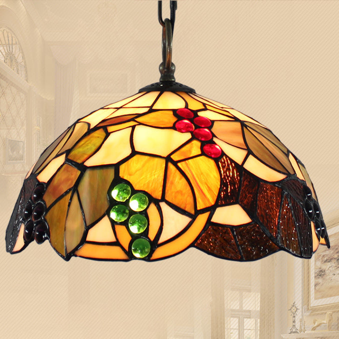Traditionelle rustikale blumenförmige Pendelleuchte aus Eisen und Kupferglas mit 1 Licht für das Wohnzimmer 