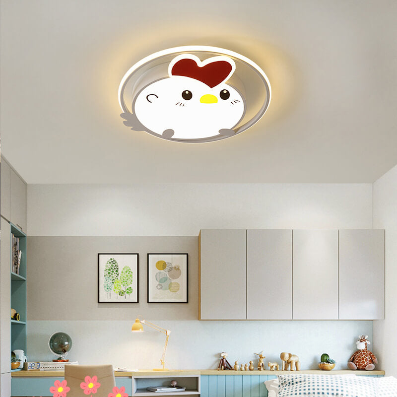 Childlike Cartoon Chick Acrylic Round LED Kids Flush Mount Ceiling Light