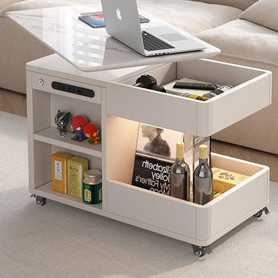 Table d'appoint moderne minimaliste rectangulaire en métal et bois avec 2 tiroirs pour salon 