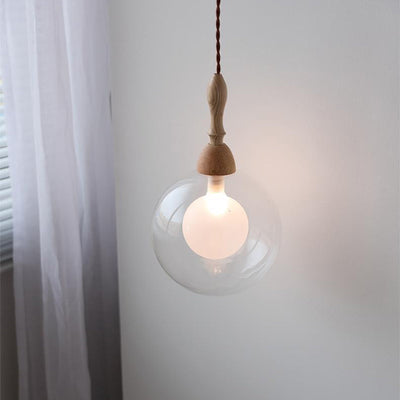 Lámpara colgante de 1 luz de vidrio y madera con forma de orbe japonés tradicional para sala de estar 