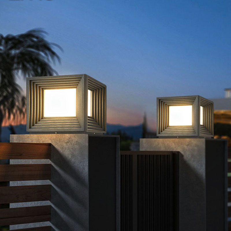 Luz de Cabeza de Poste LED de Acrílico de Acero Inoxidable Rectangular de Simplicidad Moderna para Patio Exterior 