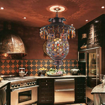 Modern Creative Wrought Iron Colored Crystal 1-Light Pendant Light