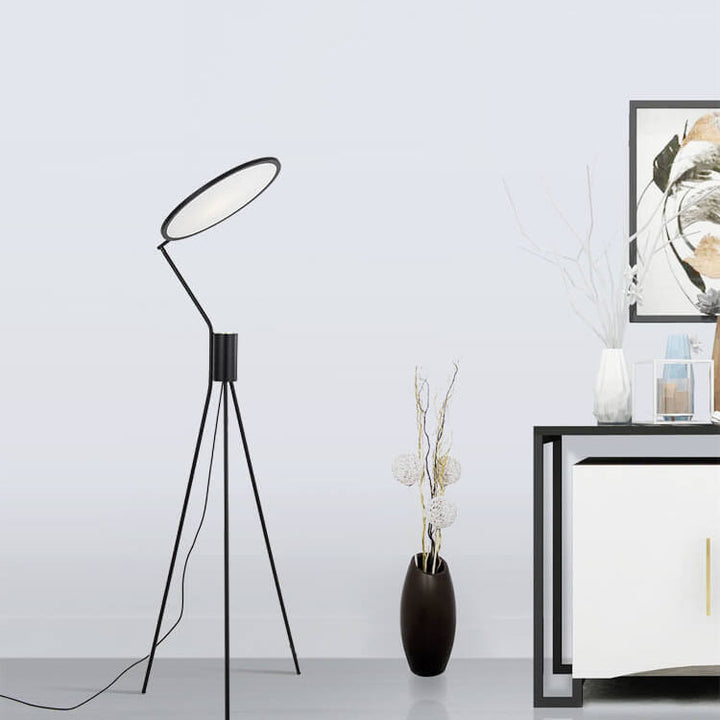 Modern Minimalist Fabric Round Shade Iron Tripod LED Standing Floor Lamp For Living Room