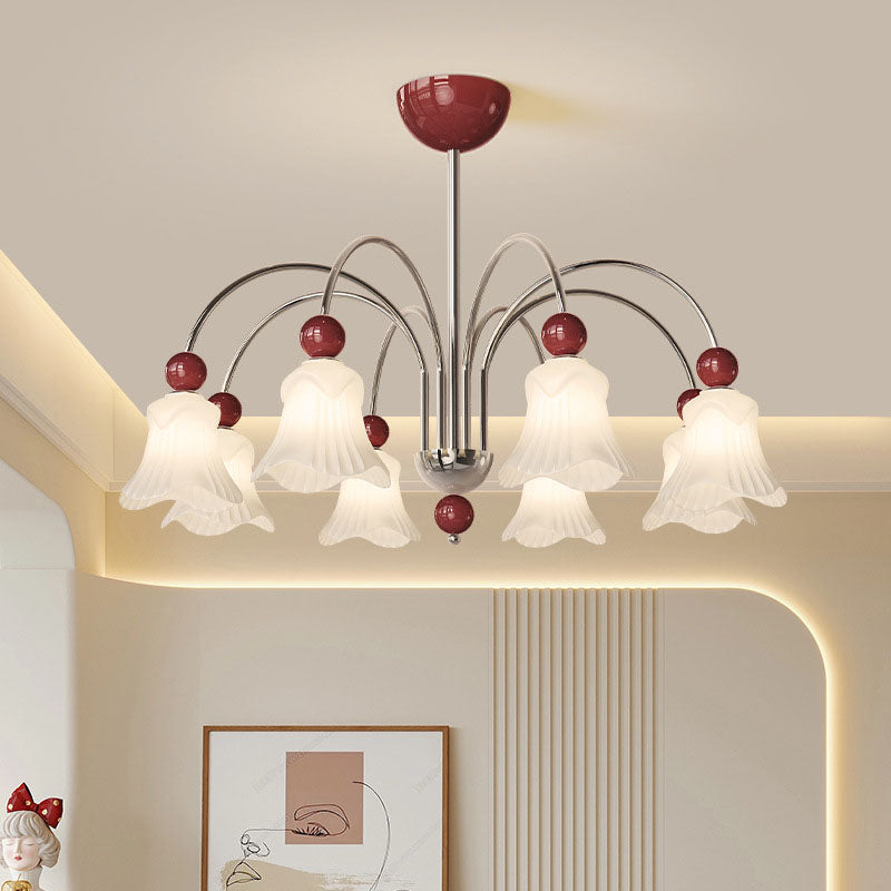 Moderne nordische Eisen-Glas-Blumenförmige Kugel 3/8-Licht-Kronleuchter für Wohnzimmer 